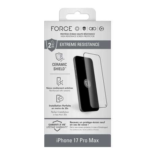 Pack Force Mobility films écran et objectifs + coque + chargeur USB-C 30W pour iPhone 17 Pro Max