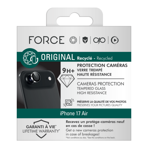 Pack Force Mobility films écran et objectifs + coque + chargeur USB-C 30W pour iPhone 17 Air cristal