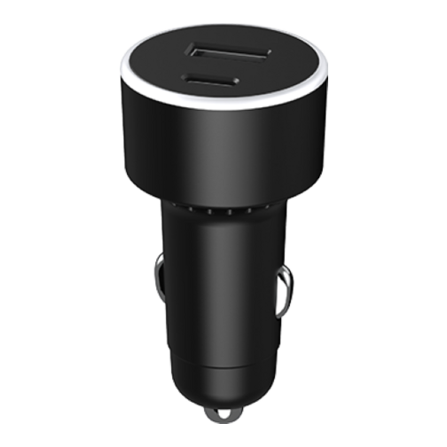 Chargeur allume-cigare Force Power 2 ports USB-A et C 65W  et câble noirs 1 mètre