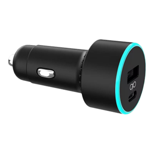 Chargeur allume-cigare Force Power 2 ports USB-A et C 65W  et câble noirs 1 mètre