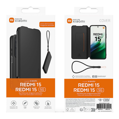 Etui à rabat Modelabs avec dragonne pour Xiaomi Redmi 15 5G noir