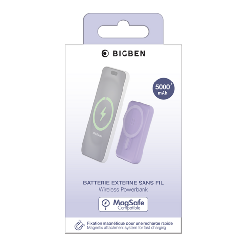 Batterie externe Bigben compatible MagSafe 5 000 mAh violette