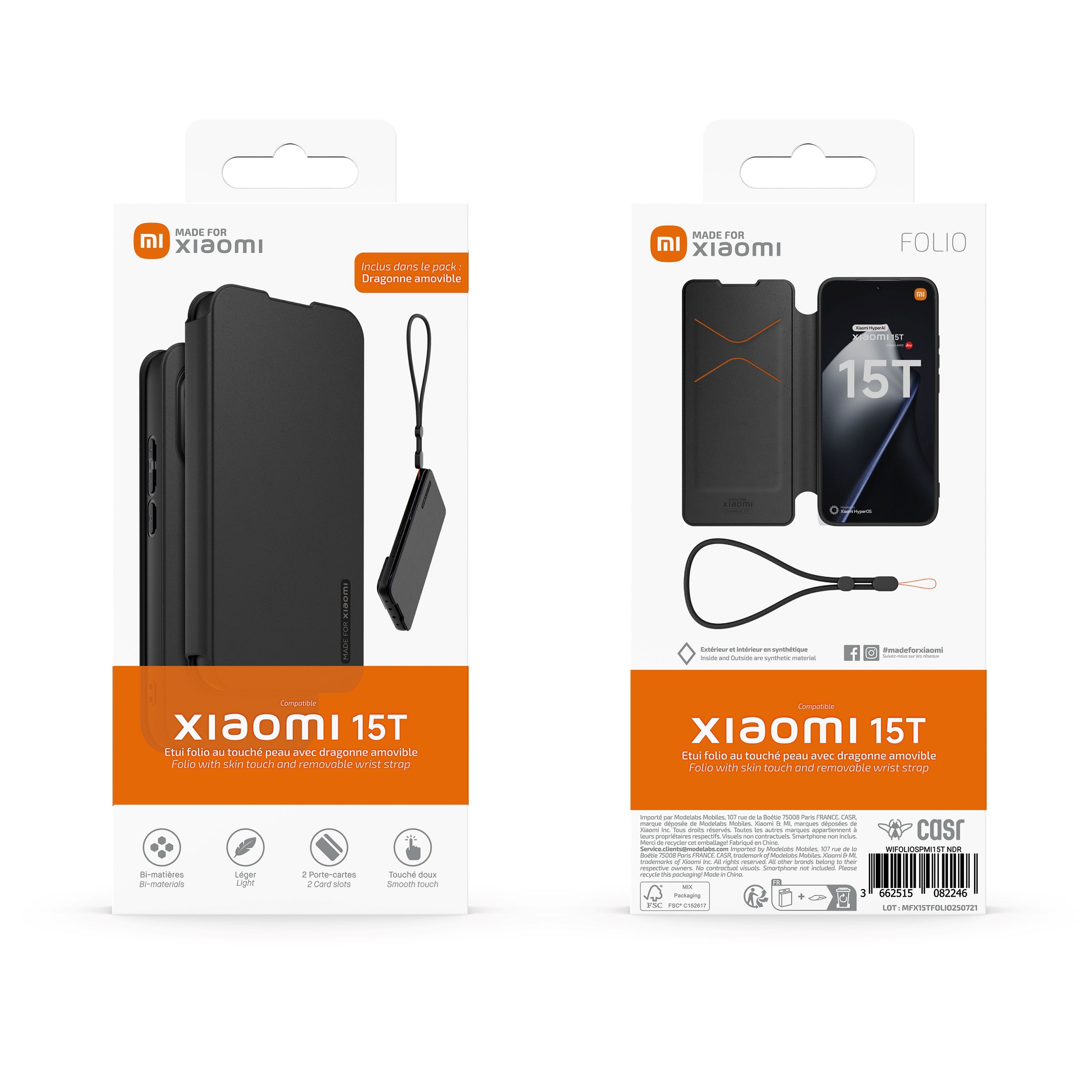 Etui à rabat Modelabs avec dragonne pour Xiaomi 15T noir