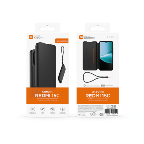 Etui à rabat Modelabs avec dragonne pour Xiaomi Redmi 15C 4G noir
