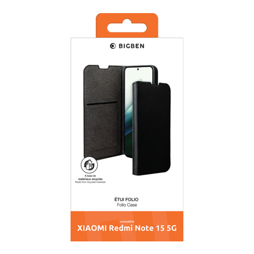 Etui à rabat Wallet Bigben GRS pour Xiaomi Redmi Note 15 4G et 5G noir