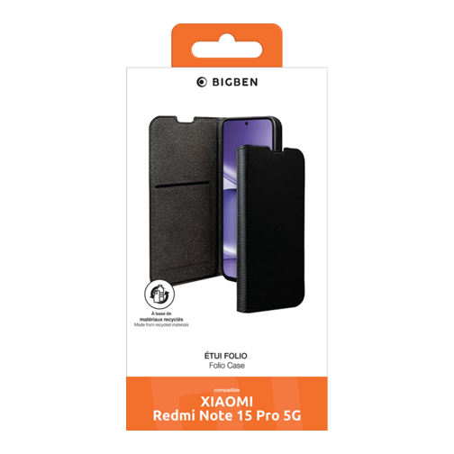 Etui à rabat Wallet Bigben GRS pour Xiaomi Redmi Note 15 Pro 5G noir