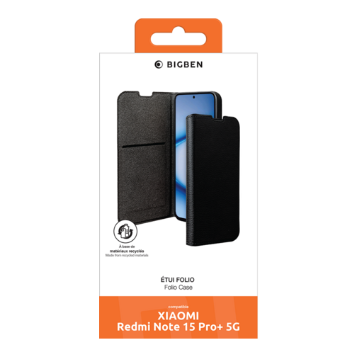 Etui à rabat Wallet Bigben GRS pour Xiaomi Redmi Note 15 Pro Plus 5G noir