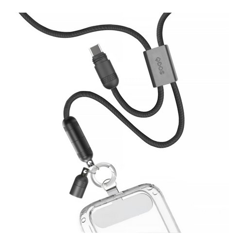 Bandoulière câble de charge USB-C vers USB-C QDOS 1.2 mètre noir