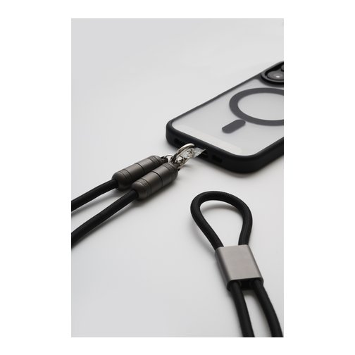 Bandoulière câble de charge USB-C vers USB-C QDOS 1.2 mètre noir