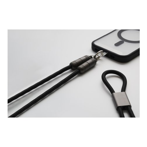 Bandoulière câble de charge USB-C vers USB-C QDOS 1.2 mètre noir
