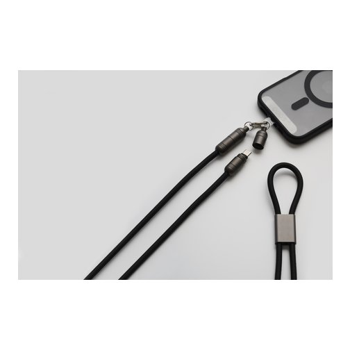 Bandoulière câble de charge USB-C vers USB-C QDOS 1.2 mètre noir