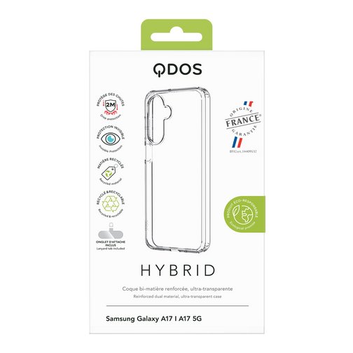 Coque Hybrid GRS QDOS origine France garantie pour Samsung Galaxy A17 4G et 5G cristal