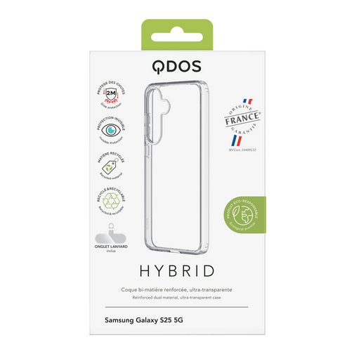 Coque Hybrid GRS QDOS origine France garantie pour Samsung Galaxy S25 cristal
