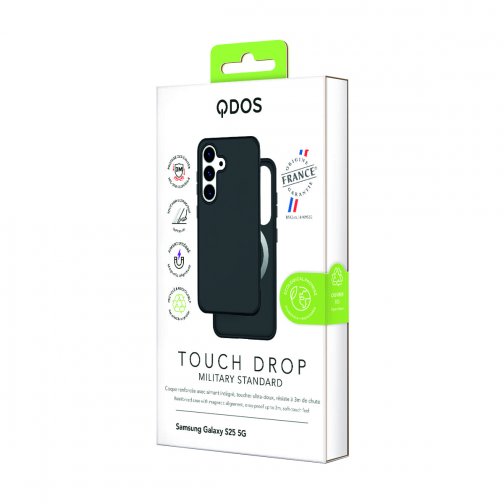 Coque Touch Drop QDOS compatible Qi2 origine France garantie pour Samsung Galaxy S25 noire