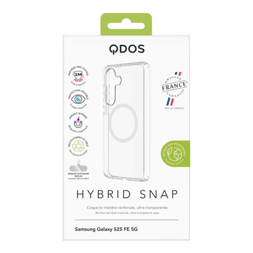 Coque Hybrid GRS QDOS origine France garantie pour Samsung Galaxy S25 FE cristal