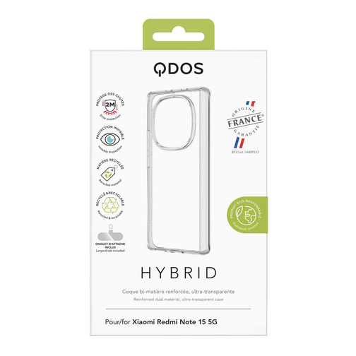 Coque Hybrid GRS QDOS origine France garantie pour Xiaomi Redmi Note 15 5G cristal
