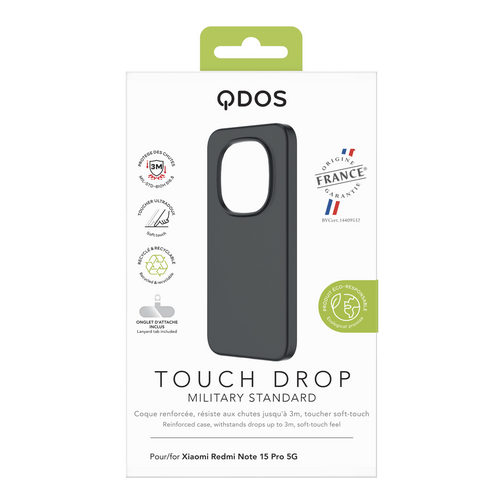 Coque Touch Drop GRS QDOS origine France garantie pour Xiaomi Redmi Note 15 Pro 5G noir
