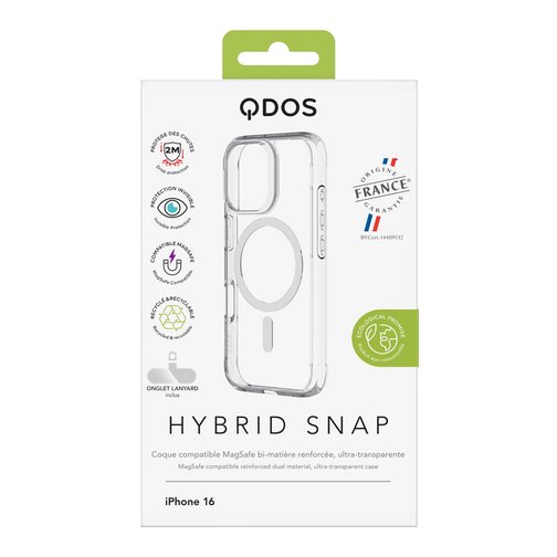Coque Hybrid GRS QDOS compatible MagSafe origine France garantie pour iPhone 16 cristal