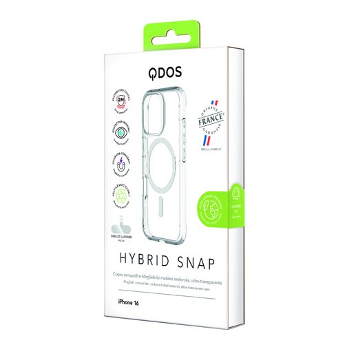 Coque Hybrid GRS QDOS compatible MagSafe origine France garantie pour iPhone 16 cristal