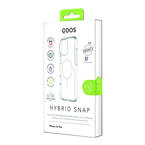 Coque Hybrid GRS QDOS compatible MagSafe origine France garantie pour iPhone 16 Plus cristal