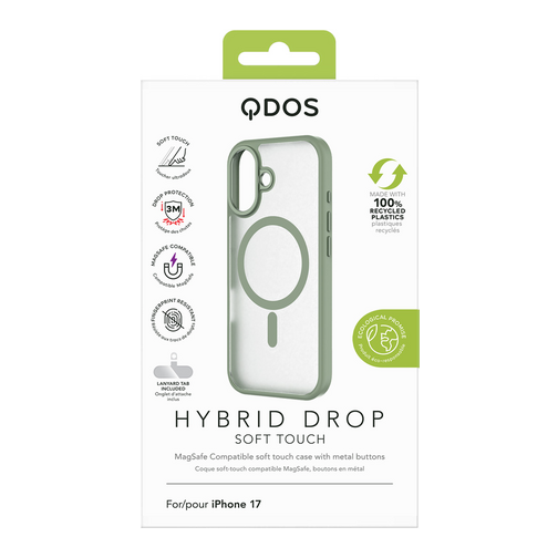 Coque Hybrid Drop / Soft-touch GRS QDOS compatible MagSafe pour iPhone 17 verte