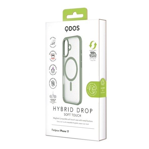 Coque Hybrid Drop / Soft-touch GRS QDOS compatible MagSafe pour iPhone 17 verte