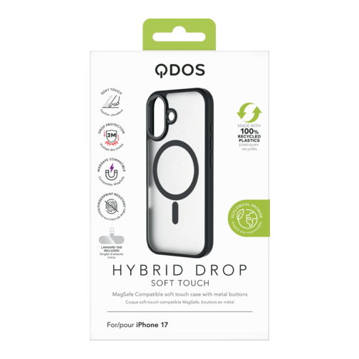 Coque Hybrid Drop / Soft-touch GRS QDOS compatible MagSafe pour iPhone 17 noire