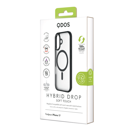 Coque Hybrid Drop / Soft-touch GRS QDOS compatible MagSafe pour iPhone 17 noire