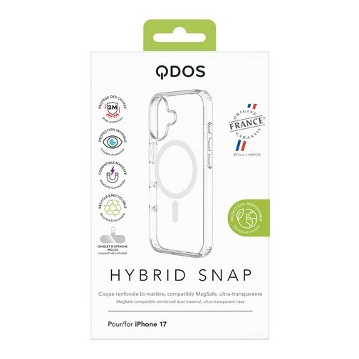 Coque Hybrid GRS QDOS compatible MagSafe origine France garantie pour iPhone 17 cristal