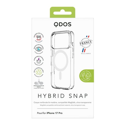 Coque Hybrid GRS QDOS compatible MagSafe origine France garantie pour iPhone 17 Pro cristal