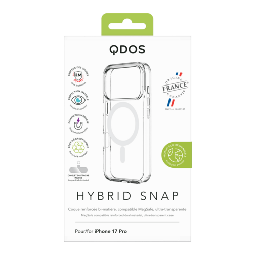 Coque Hybrid GRS QDOS compatible MagSafe origine France garantie pour iPhone 17 Pro cristal