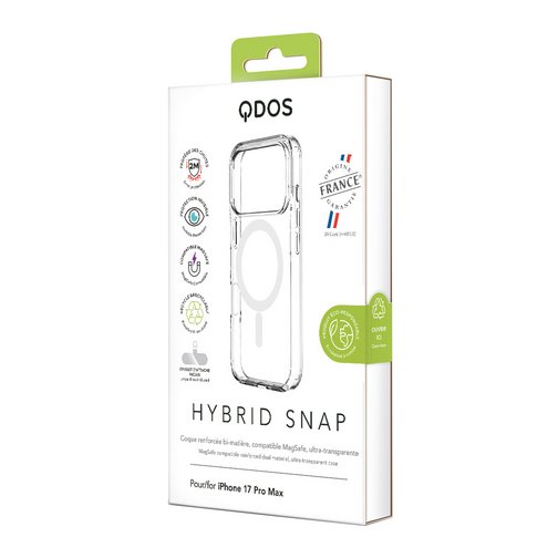 Coque Hybrid GRS QDOS compatible MagSafe origine France garantie pour iPhone 17 Pro Max cristal
