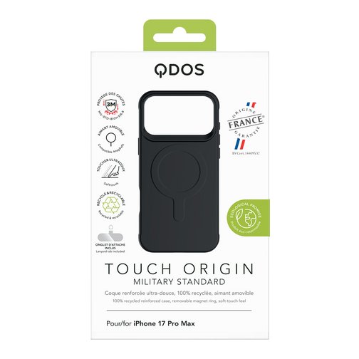 Coque Touch Drop GRS QDOS origine France garantie pour iPhone 17 Pro Max noire