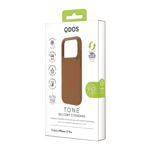 Coque QDOS TONE compatible MagSafe pour iPhone 17 Pro marron et orange