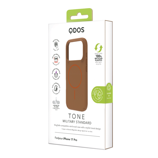 Coque QDOS TONE compatible MagSafe pour iPhone 17 Pro marron et orange