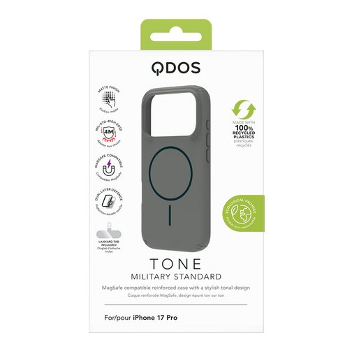 Coque QDOS TONE compatible MagSafe pour iPhone 17 Pro grise et indigo