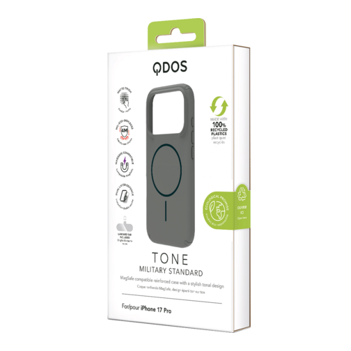 Coque QDOS TONE compatible MagSafe pour iPhone 17 Pro grise et indigo