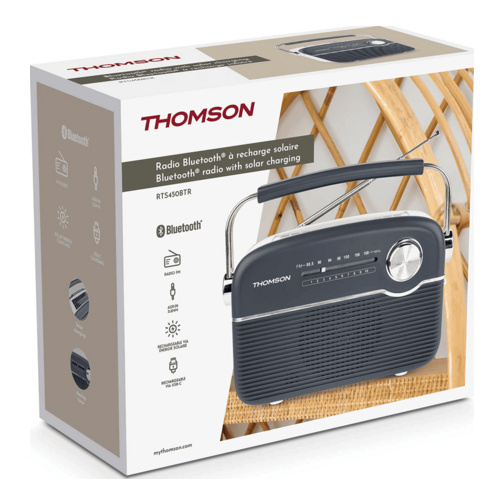 Enceinte bluetooth et radio à recharge solaire Thomson grise