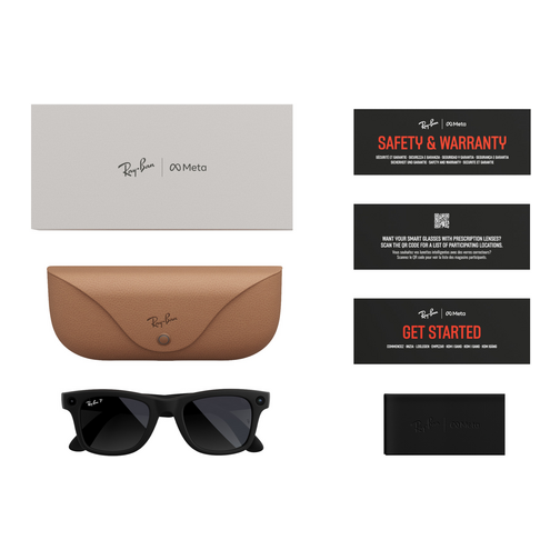 Lunettes Ray-Ban Meta Wayfarer noir mat verres Polarisés graphite taille 50-22