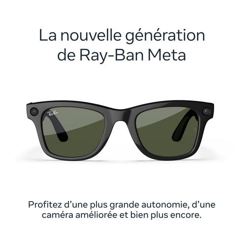Lunettes Ray-Ban Meta Wayfarer noir brillant verres verts (Gen 2)