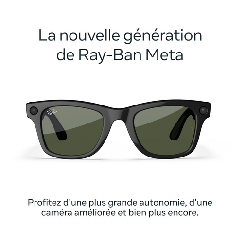Lunettes Ray-Ban Meta Wayfarer noir brillant verres verts (Gen 2)