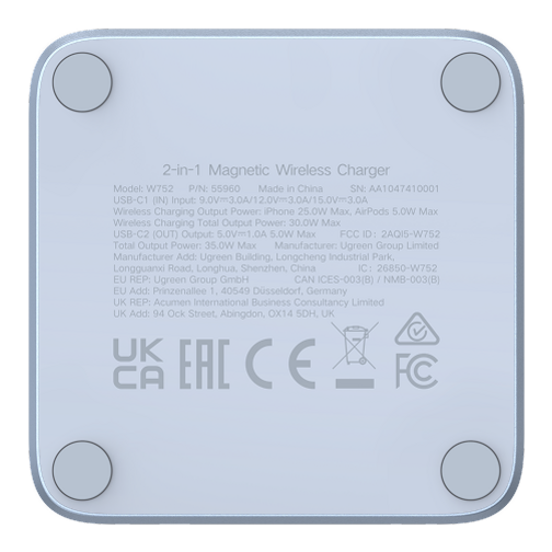 Chargeur à induction Qi 2.2 2-en-1 UGREEN 25W argent