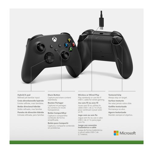 Microsoft Manette Xbox avec câble USB-C noire