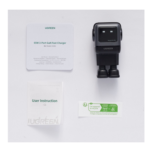 Chargeur secteur robot UGREEN Power Delivery 2 ports USB-C & 1 port USB-A 65W noir
