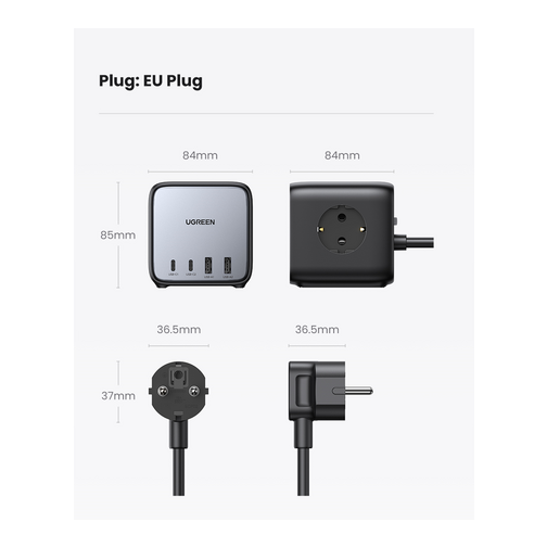 Multiprise UGREEN Power Delivery 3 prises secteur 2 USB C et 2 USB A 65 W noire