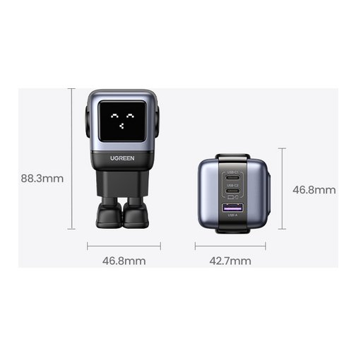 Chargeur secteur robot UGREEN Power Delivery 2 ports USB-C & 1 port USB-A 65W noir