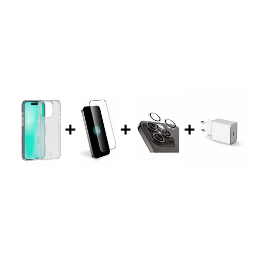 Force Case Pack Force Mobility films écran et objectifs + coque + chargeur USB-C 30W pour iPhone 16