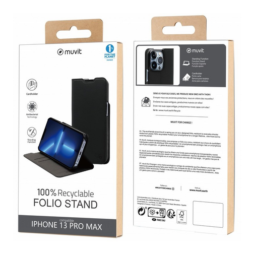 Etui à rabat recycletek Muvit for change pour iPhone 13 max noir