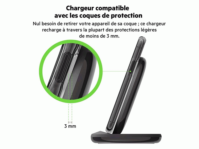 Fast charge Pad induction Stand + Chargeur secteur - Noir