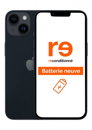 iPhone 14 noir 128Go reconditionné Parfait Etat batterie neuve